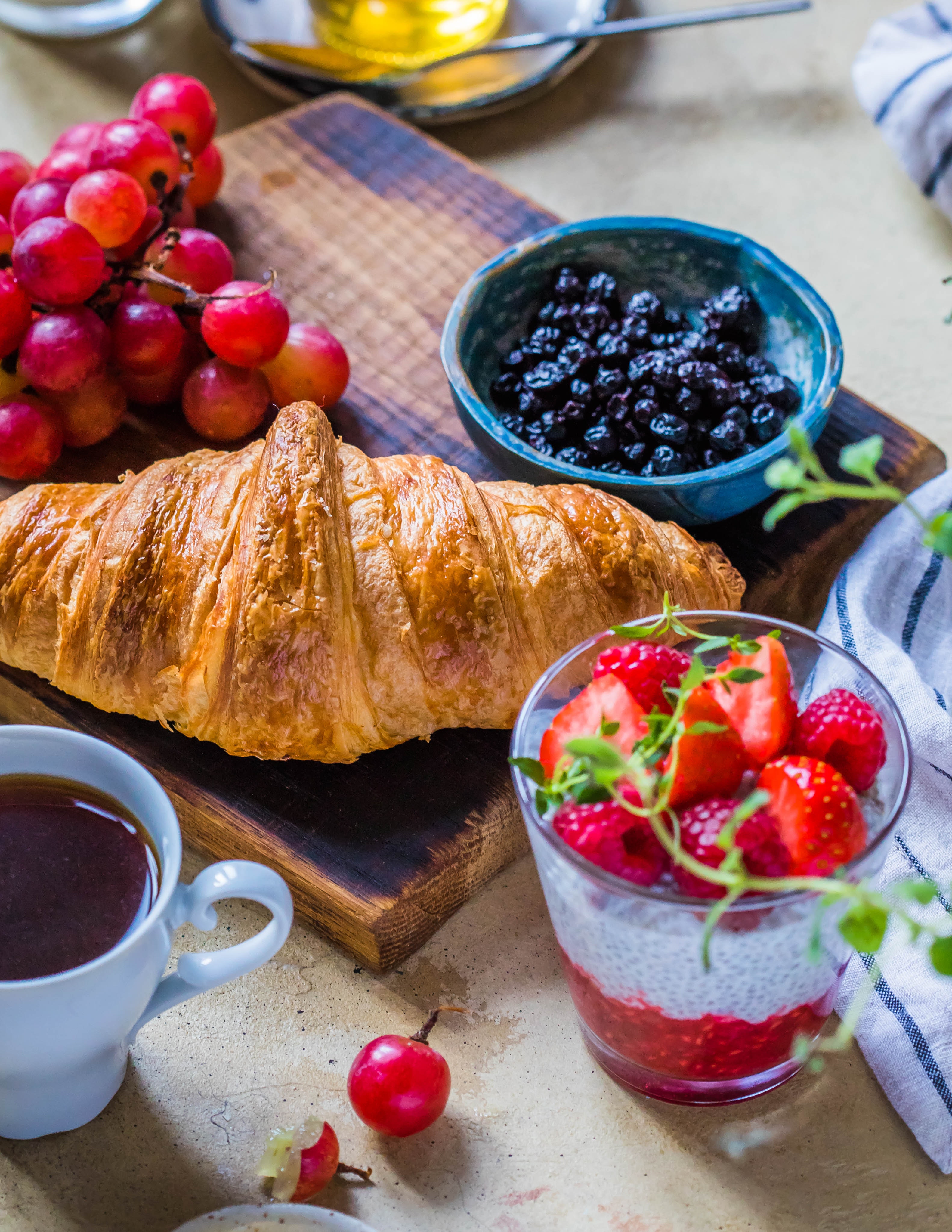 croissant berries grapes